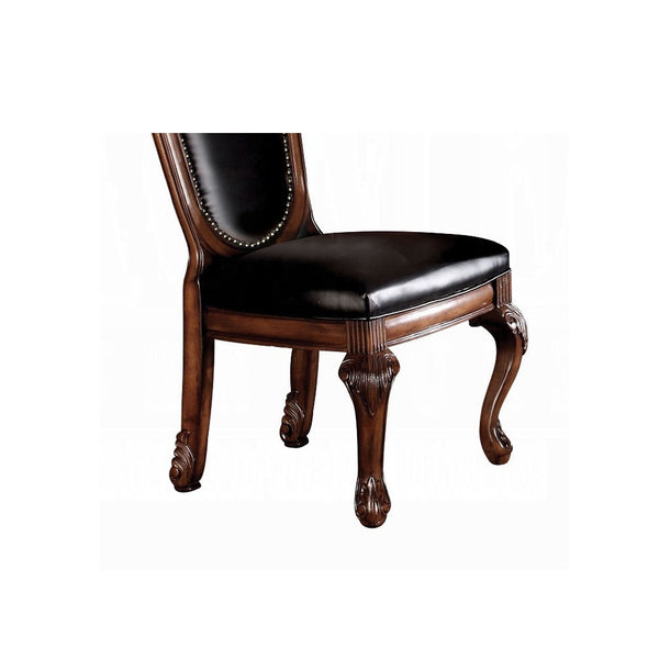 English Elm Black Black and Cherry Side Chair with Nailhead Trim Set of 2 — Armless Faux Leather Dining Chairs, Padded Comfort and Elegant Cherry Finish B062P215487