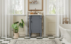 English Elm 18-Inch Modern Bathroom Vanity with Sink Compact Retro Design Durable MDF & Solid Wood Legs Storage-Friendly Gray N710P257401E