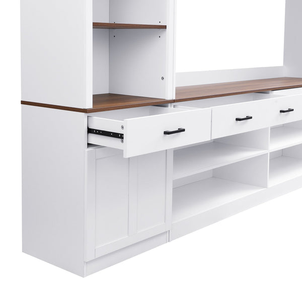 English Elm Farmhouse Mid-century Entertainment Center Walnut Black with Wine Rack for Living Room White + Deep Walnut N721S000046K-1