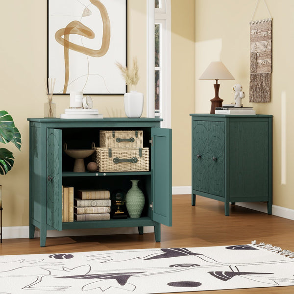 English Elm Geometric Diamond Embossed Sideboard Cabinet Matte Vintage Mdf Entryway Storage Green W688P364740