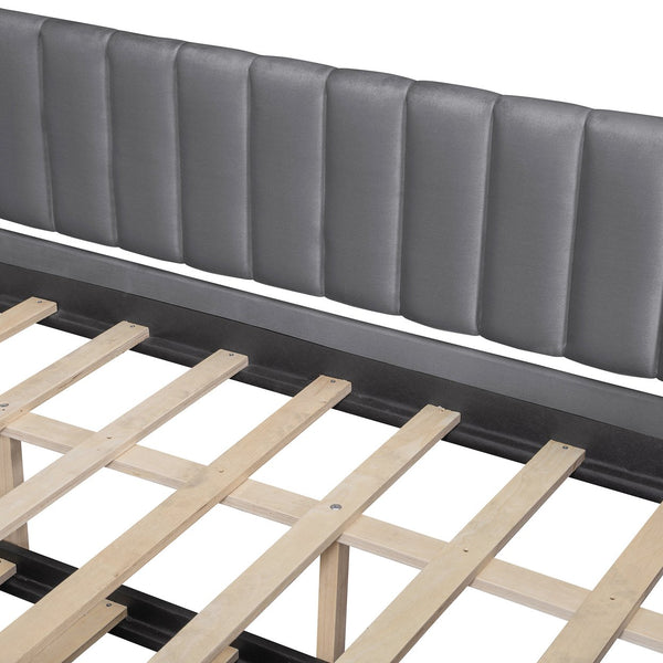 English Elm Full Size Velvet Upholstered Daybed with Pull Out Trundle and Wood Slat Support Gray LP100121AAE