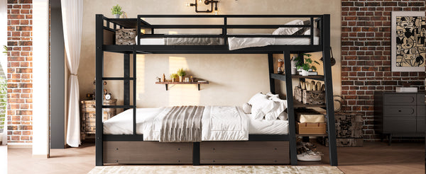 English Elm Full Size Metal Loft Bed with Stair Storage Shelves Bookshelf for Dorms Bedroom W1580S00347
