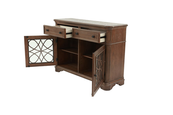 English Elm Traditional Elegant Server with Spacious Drawers and Cabinet Storage for Dining Room Organization and Style Oak 27 L x 44 W x 59 H B011P395600