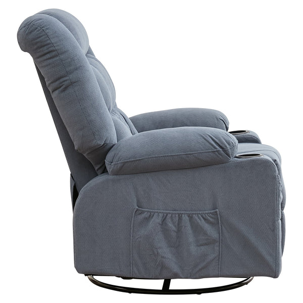 English Elm Kneading Massage Rocker Recliner with 4‑Point 3D Kneading, Heat, USB Port, Cup Holders & Swivel Comfort Blue W1521P390947