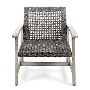 English Elm Christopher Knight Home® - HAMPTON Grey+Black Wood & Wicker Club Chairs Set of 2 — Handcrafted Acacia Frame, Mixed Black Wicker, Cozy 60397.00WTCLMBLK