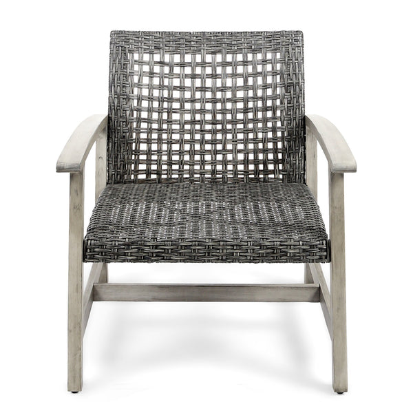 English Elm Christopher Knight Home® - HAMPTON Grey+Black Wood & Wicker Club Chairs Set of 2 — Handcrafted Acacia Frame, Mixed Black Wicker, Cozy 60397.00WTCLMBLK
