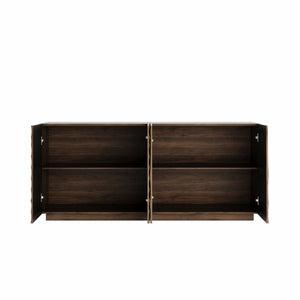 English Elm Buffet Sideboard with 3d Ripple Door Texture Walnut Finish Wide Living Room Storage W2263P467025