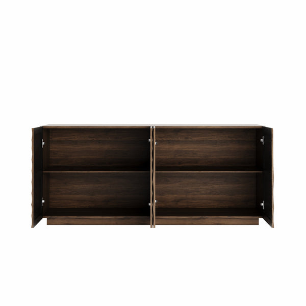 English Elm Buffet Sideboard with 3d Ripple Door Texture Walnut Finish Wide Living Room Storage W2263P467025
