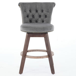 English Elm 26" Velvet Swivel Counter Stools Set of 2 with Tufted Back, Foam Cushion & Solid Wood Legs Gray W1143P362519