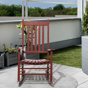 English Elm Outsunny Outdoor Rocking Chair - Classic Wooden Design With Smooth Armrests, High Back, Wine Red Finish W2225P200628-GIGA