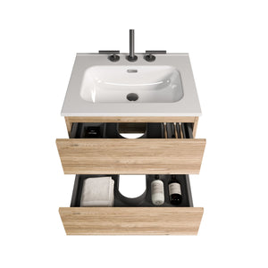 English Elm Gloria Floating Wall Mounted Oak Bathroom Vanity with Integrated Ceramic Sink Storage W1865S00195
