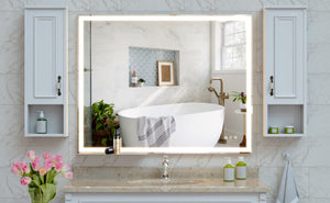 English Elm 32x40 LED Bathroom Vanity Mirror Silver Frame IP44 Anti-Fog Touch Dimmer Memory Tray Modern Smart W708P176758
