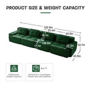 English Elm 153" Modern Modular Sectional Sofa - Plush Corduroy 4-Seater With Ergonomic Deep Seats & Anti-Slip Design W714S01489