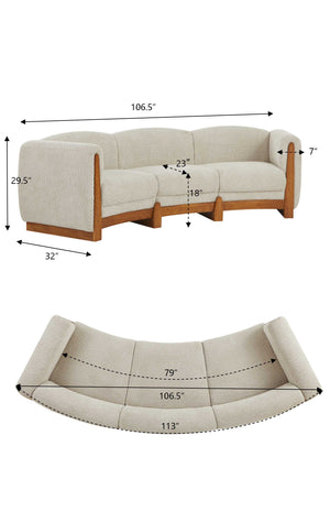 English Elm Elegant Boucle Curved Sofa with Natural Wood Base for Modern Living Rooms N773IS00098S