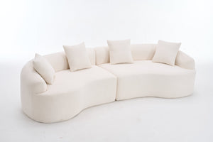 English Elm Curved Boneless Sofa modular 110" sectional with high-density foam & spring core, kid‑friendly curves, no assembly required for easy moving and cozy lounging White W2231S00005