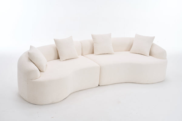 English Elm Curved Boneless Sofa modular 110" sectional with high-density foam & spring core, kid‑friendly curves, no assembly required for easy moving and cozy lounging White W2231S00005