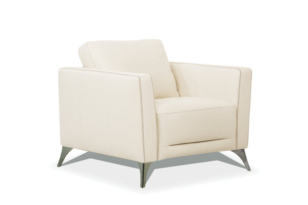 English Elm Malaga Italian Genuine Leather Accent Chair with Chrome Legs for Modern Living Cream B2726P496932