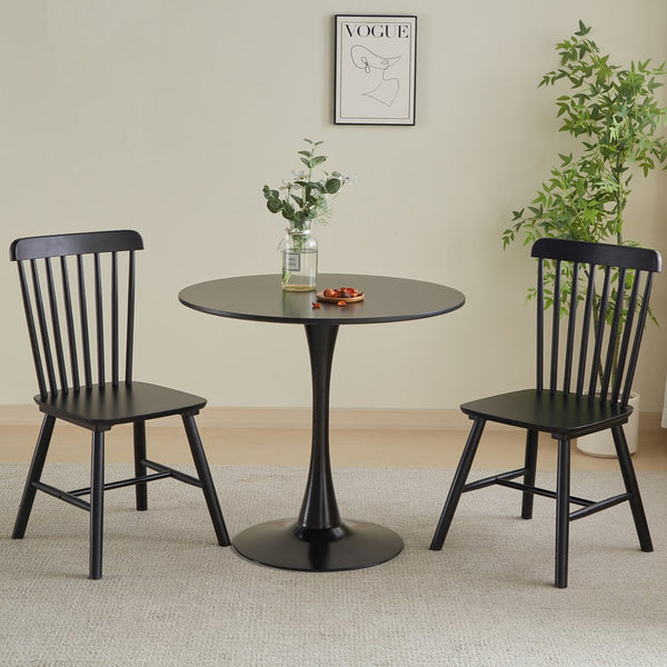 English Elm Round Round Dining Table 31.5" Black Tulip Design Modern Pedestal Table for Small Spaces, Seats 2-4 W2720P204035