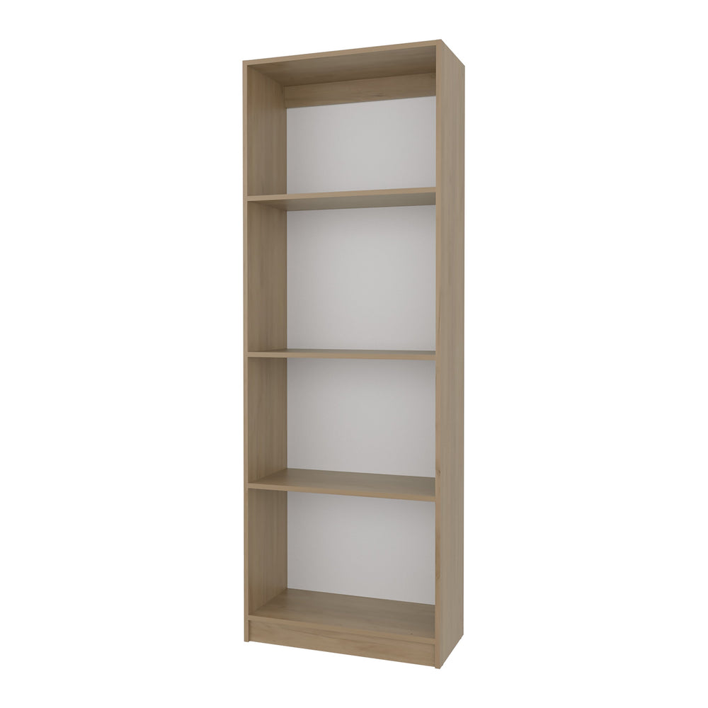 English Elm Bear 4-Shelf Flat Bookcase in Natural Oak & White — 71" Tall Open Storage, Scratch-Resistant Melamine พ B128P314792