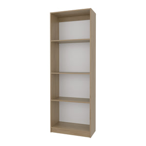 English Elm Bear 4-Shelf Flat Bookcase in Natural Oak & White — 71" Tall Open Storage, Scratch-Resistant Melamine พ B128P314792