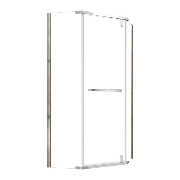 English Elm Corner Frameless Neo-angle Pivot Shower Enclosure with Tempered Glass and Sleek Hardware Chrome W637P348803