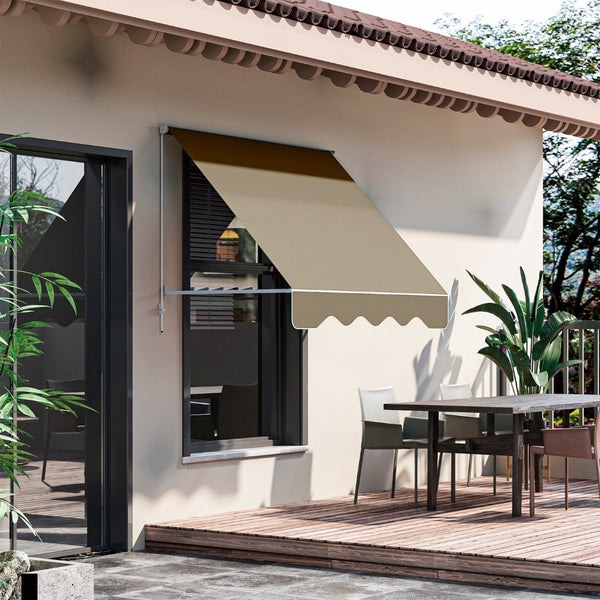 English Elm Outsunny 6' Manual Retractable Awning - Uv-Resistant Patio Shade For Windows & Balconies, Cream White W2225P200857-GIGA