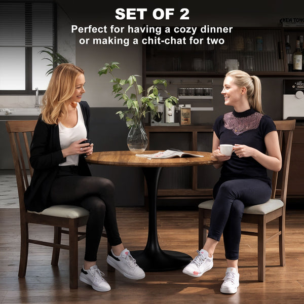 English Elm Modern Farmhouse Rubberwood Dining Chairs with Slatted Back and Cushioned Seat Set of 2 T3971P427858