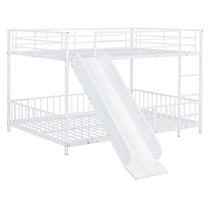 English Elm Full Full over Full Metal Bunk Bed with Slide, Interchangeable Stairs, Gate & Safety Guardrails for Kids White SF000170AAK
