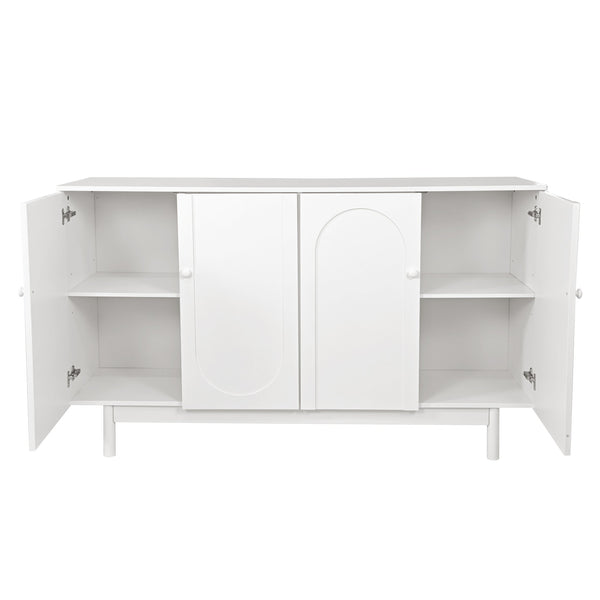 English Elm Stylish 4-Door Intaglio Storage Cabinet with Pine Legs and Solid Wood Pulls, Mid-Century Modern Console White W757P151917
