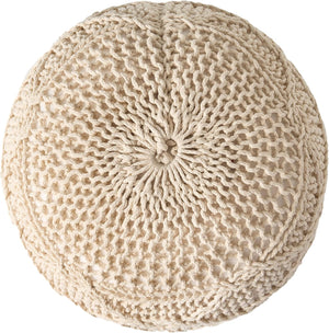 English Elm Christopher Knight Home® - Malibu Knitted Wool Round Pouf Ottoman 20x20 Cozy Knit-Weave Cotton Seat pouf for Modern Homes Ivory 60494.00IVY