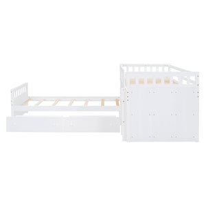 English Elm L-shaped Twin Loft Platform Bed with 7 Drawers Full Guardrails Kids White Pine LT000853AAK