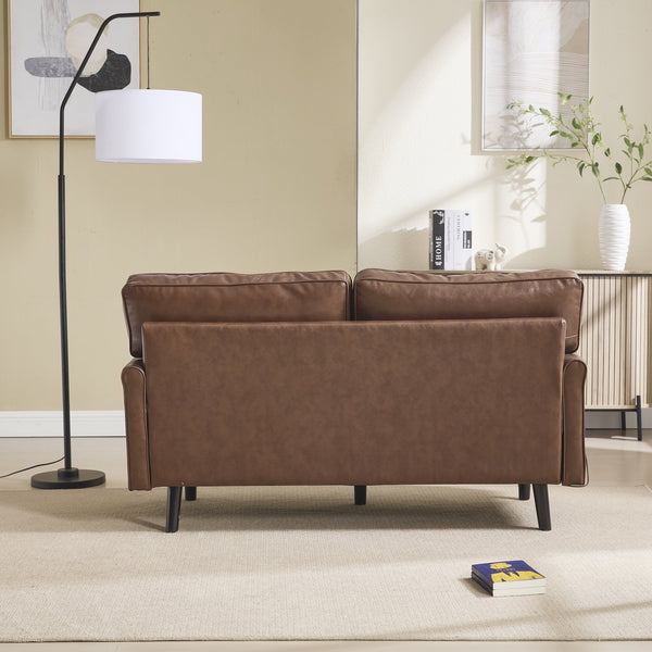 English Elm Loveseat Mid Century Modern Two-Seater Sofa with USB Type-C Charging, Removable Zipper Covers, Durable Wood Legs Brown PU W395P238821