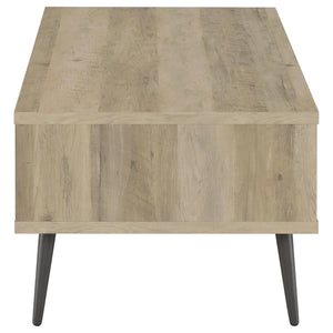 English Elm Balboa Distressed Pine 2-Piece Coffee & End Table Set with Gray Drawer, Open Cubby, Tapered Legs B062S01311