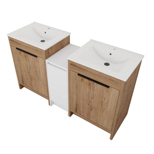English Elm 60 Inch Freestanding Bathroom Vanity With Ceramic Sink, Soft-Close Doors & Ample Storage Solutions W999S00321