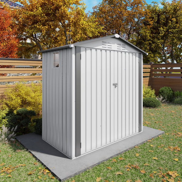 English Elm 6x Galvanized Steel Outdoor Storage Shed with Peaked Roof Skylight and Lockable Door W3213P309060