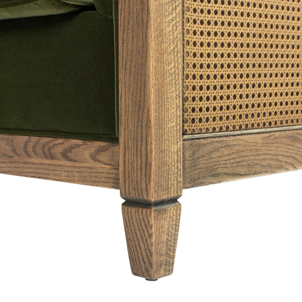 English Elm Jennifer Taylor Home - Georgia 34" Cane Rattan Tuxedo Armchair in Olive Green Performance Velvet with Oak Frame & Removable Cushion B2719P238321