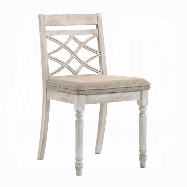 English Elm Tan Antique White Padded Side Chair Set of 2 — French Country Cottage Chic Dining Chairs, Tan Seats B062P209241
