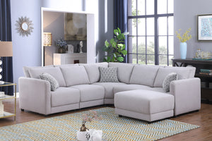 English Elm Fleur Modular Linen Sectional Sofa with Ottoman and Pillows for Modern Living Rooms B2749S00097