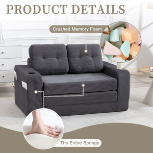 English Elm Convertible Floor Sofa Bed with Memory Foam and Ribbed Corduroy for Small Spaces Gray W395P438027