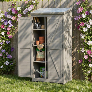English Elm Outdoor Cedar Wood Vertical Storage Shed with Metal Roof for Garden Tools W2640P262538