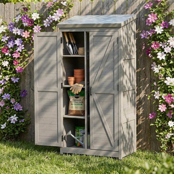 English Elm Outdoor Cedar Wood Vertical Storage Shed with Metal Roof for Garden Tools W2640P262538
