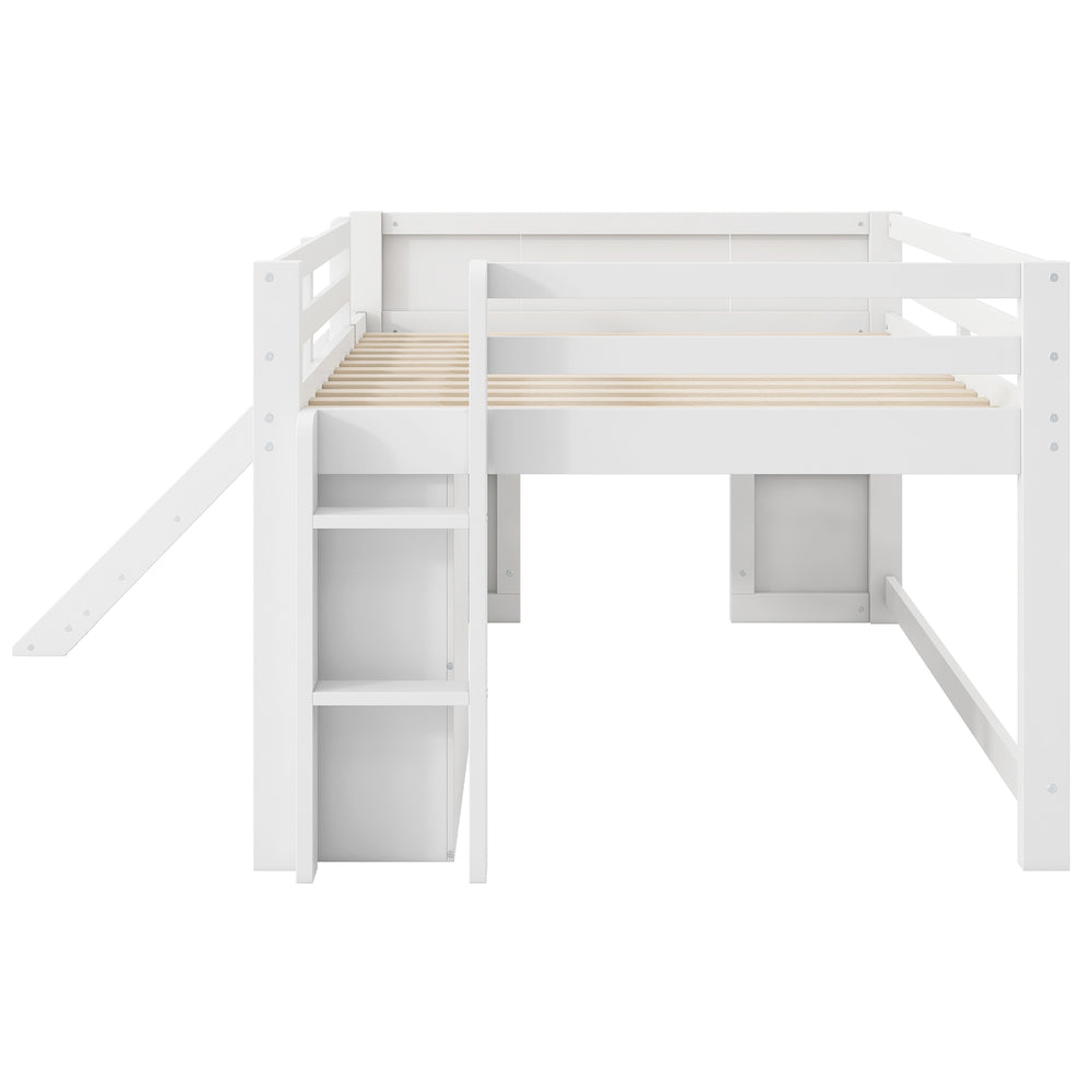 English Elm Full Size Low Loft Bed With Fun Slide, Ample Storage Drawers, And Sturdy Pine Construction - White N7090005003K
