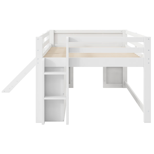 English Elm Full Size Low Loft Bed With Fun Slide, Ample Storage Drawers, And Sturdy Pine Construction - White N7090005003K
