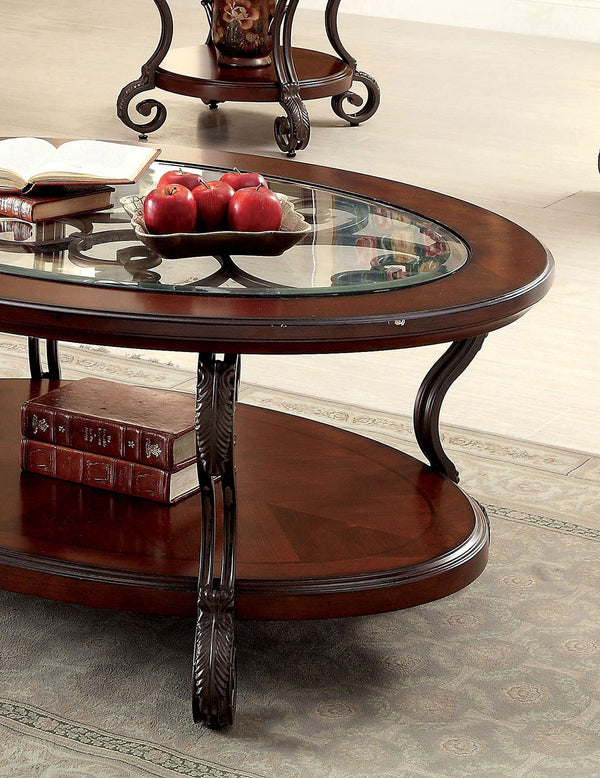 English Elm Traditional Elegant Brown Cherry Side Table with Ornate Scroll Legs and Open Shelf for Living Room Decor Brown Multi 52 L x 39 W x 8 H B011P203063