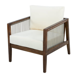 English Elm Outdoor Acacia Wood Club Chair with Woven Rope Panels and Resort Style Patio Comfort Beige,Dark Brown N768P408130D