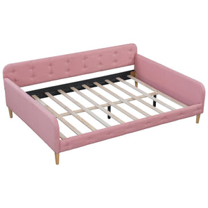 English Elm Full Size Linen Tufted Daybed with Pine Frame for Living or Guest Room Pink DL001825AAH-1