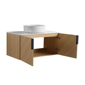 English Elm 36" Modern Wall-Mounted Bathroom Vanity With Ceramic Vessel Sink & Soft-Close Doors For Stylish Space W999S00448