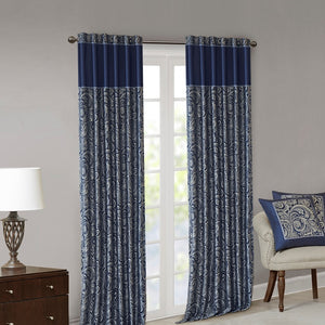 English Elm Jacquard Aubrey Window Curtain Pair with Paisley Weave, Faux Silk Piping, OEKO-TEX Certified Elegance Navy 3.05 L x 10.24 W x 10.24 H B03598175