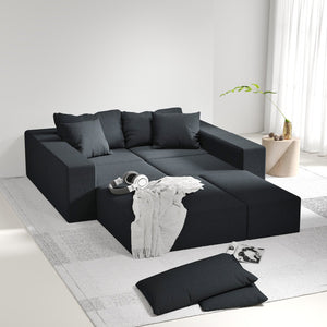 English Elm Modern Upholstered Sectional Sofa Set, Modular 132" L-Shaped Chenille Couch, No Assembly, Plush Comfort and Versatile Configuration Black W834S00374