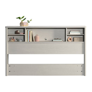 English Elm Full/Queen Bookcase Headboard White — Slim Engineered Wood, 2 Adjustable Shelves, Hidden Cord Access, Easy Assembly B356P402781